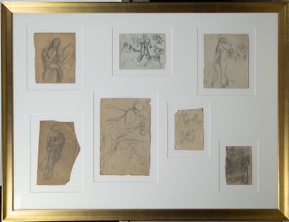 George MINNE (1866-1941), George MINNE (1866-1941), sketch sheets with studies, charcoal/pencil,... Gazette Drouot
