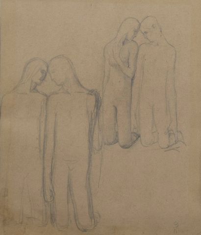 George MINNE (1866-1941), George MINNE (1866-1941), study drawing, The kneelers,... Gazette Drouot