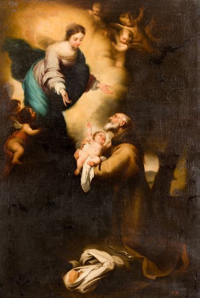 SEGÚN BARTOLOMÉ ESTEBAN MURILLO (1617-1682) San Félix de Cantalicio con la Virgen... Gazette Drouot