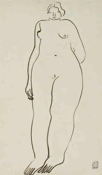 SANYU (Shun Ching 1900- Paris 1966) Nu féminin Encre sur papier 44 x 26,5 cm à la... Gazette Drouot