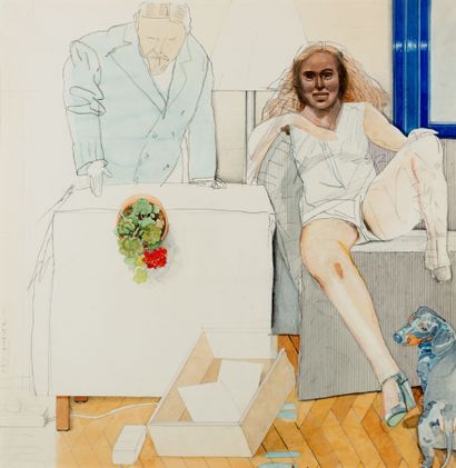 Andréa Pat 1942, Pays-Bas L'appui de fenêtre bleu (1975)
Crayon et aquarelle sur... Gazette Drouot