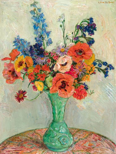 De Smet Léon 1881 - 1966, Belgique Bouquet de fleurs dans un vase vert
Huile sur... Gazette Drouot
