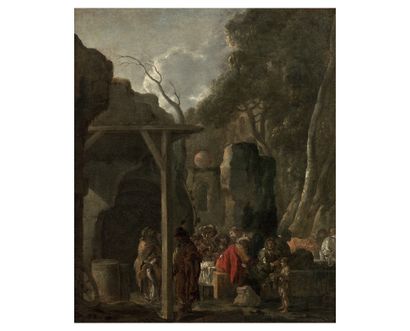 Sébastien BOURDON (Montpellier 1616-Paris 1671) Halte devant l'auberge
Toile (restaurations... Gazette Drouot