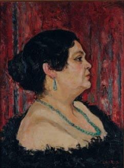 Marcel LEPRIN (1891-1933) Portrait de femme collier de perles Huile sur toile, signée...