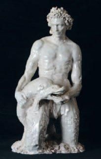 Geo LEONARDI (XXème siècle) L'Homme au Dauphin Sculpture en terre cuite émaillée...