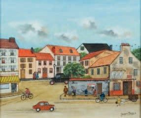 Jacques HARA (XXème siècle) Une bourgade Tranquille Huile sur toile signée en bas...