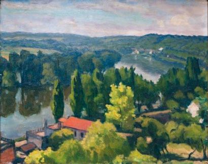 Albert MARQUET (1875-1947) « La Seine à la Frette » Huile sur panneau portant la...