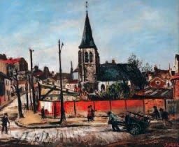 Marcel LEPRIN (1891-1933) Coin de rue devant l'église Huile sur toile, signée en...