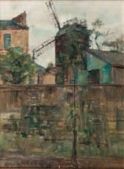 Carlo CHERUBINI (1897-1978) Le Moulin de la Galette Huile sur toile, signée en bas...