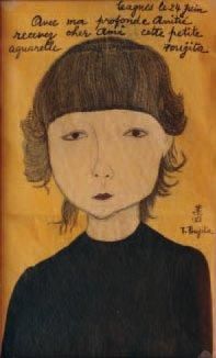 Léonard FOUJITA (1886-1968) Portrait de jeune fille Aquarelle, monogrammée, signée...