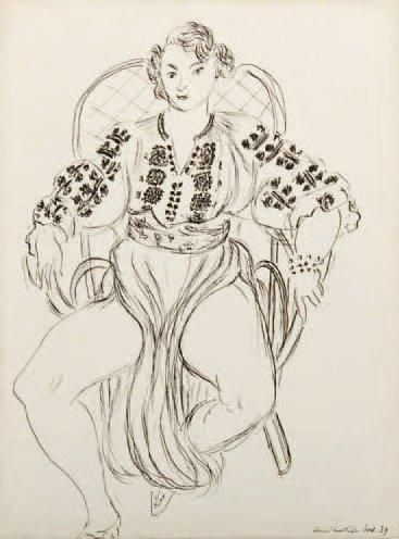 Henri MATISSE (1869-1954) Portrait de Tamara ou danseuse au repos Dessin l'encre...