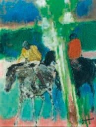 Paul GUIRAMAND (né en 1926) Les chevaux au Paddock Huile sur toile signée en bas...