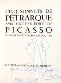 Pablo PICASSO (1881-1973) Profil de femme à la coiffe Dessin à l'encre bleue, signé,...