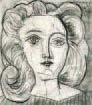 Pablo PICASSO (1881-1973) Profil de femme à la coiffe Dessin à l'encre bleue, signé,...