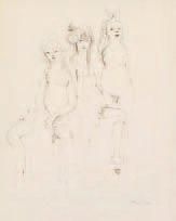 Léonor FINI (1908-1996) Trois nus. Dessin à la plume de bistre sur papier Signé en...