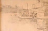 Marcel LEPRIN (1891-1933) Les barques amarrées Dessin à la mine de plomb, signé en...