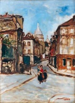 Marcel LEPRIN (1891-1933) Montmartre Esquisse à l'huile sur toile, signée en bas...
