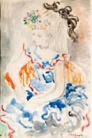 Constantin TERECHKOVITCH (1902-1978) Jeune fille au chapeau fleuri Aquarelle signée...