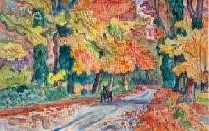 Henri de Saint DELIS (1879 - 1949) Chemin forestier en automne Aquarelle signée en...
