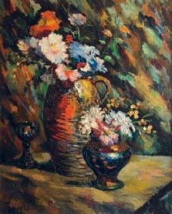 Pierre DUMONT (1884-1936) Nature morte aux deux vases de fleurs Huile sur toile signée...