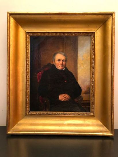 null Ecole du XIXe siècle 

"Homme en noir assise" 

Huile sur toile

28 x 23 cm...