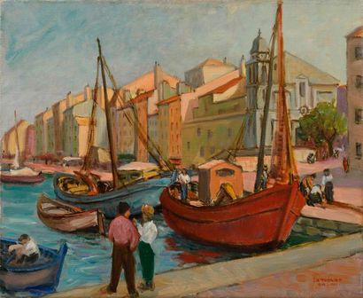 null Lie THELIER (1902-1976) 

"Le port de Toulon - 1948" 

Huile sur toile, signée...