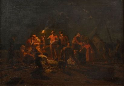null LENTZ August (Hambourg 1827 – Tunis 1898)

"Retour de pêche au flambeau"

Huile...