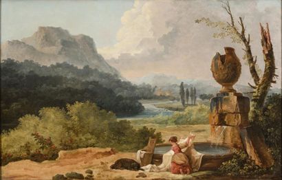 null Attribué à Hubert ROBERT (Paris 1733 - 1808)

Lavandière dans un paysage

Huile...