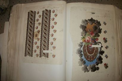 null Album de gouaches, Fleurs, circa 1860, gouaches, empreintes pour coton imprimé,...