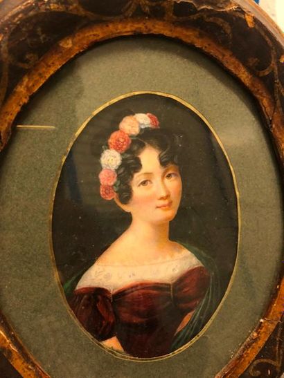 null Ecole française du XIXe siècle

"Jeune femme à la couronne de fleurs"

Miniature...