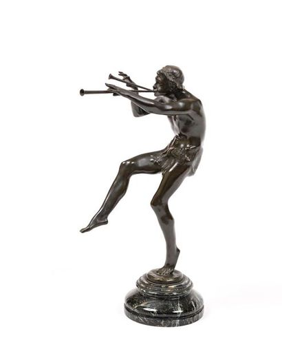 null After Eugène D. PIRON (1875-1928)

"Faun playing the aulos"

Bronze, brown patina,...