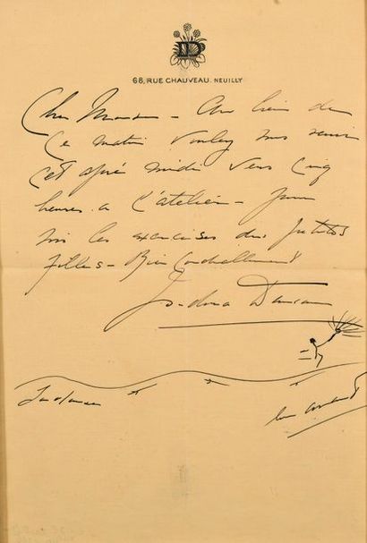 Isadora DUNCAN (1877-1927) 
Signed hand-written...