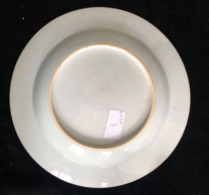 null CHINE DE COMMANDE. Porcelain plate with plain rim in rose family enamels, large...