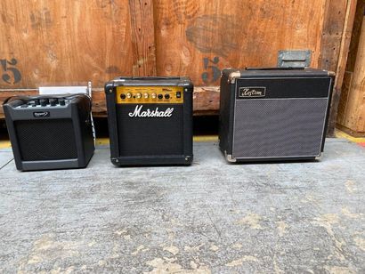 null LOT OF 3 amps including Roland micro cube (battery or mains), MARSHALL, Kustom...