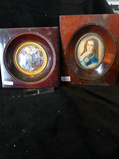 null Set of 2 miniatures in frames representing

Young man cutting a rose, in the...