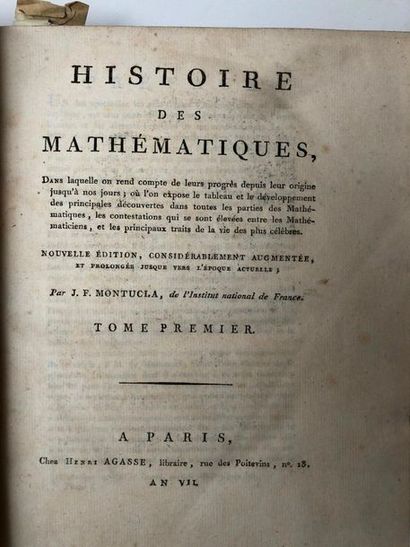 null Histoire des Mathématiques, 4 volumes, Paris Chez Henri AGASSE, AN VII 
