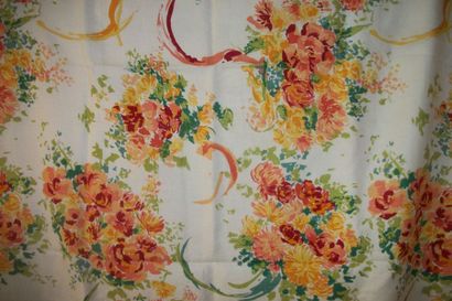 null Two curtains, Maison Porthault, white cotton with polychrome print of sheaves...