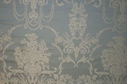 Maison Hamot Hamot steel blue silk blended damask, Louis XVI style, arabesque decoration...