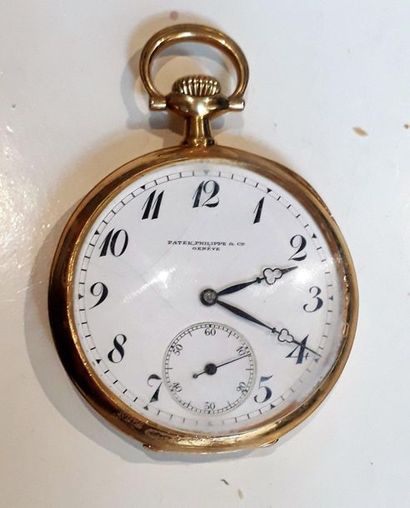null PATEK PHILIPPE et Cie - Pocket watch, yellow gold (750/00), white enameled dial,...