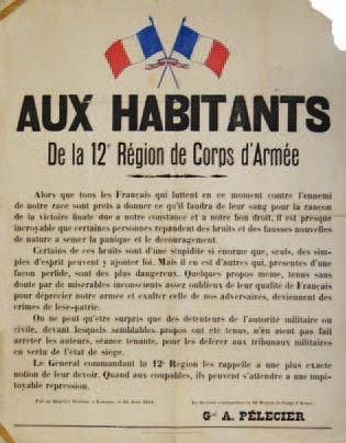 1914 - (LIMOGES) "AUX HABITANTS de la 12e région de Corps d'Armée" - Adresse du Gal...