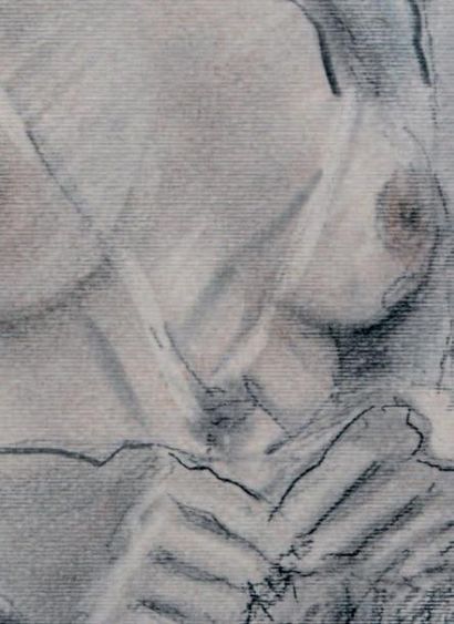 Charles Ortega (1925 - 2006) « Jeune fille en déshabillée vaporeux ». Crayon noir...