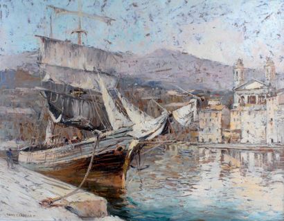 Tony Cardella (1898 - 1976) « Vue du Port de Bastia ». Huile sur panneau signée en...