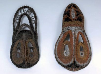 null Deux petits masques d'Igname, Maprik, Nouvelle Guinée. Fibres végétales tressées...