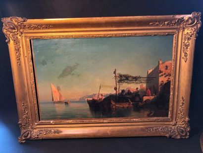 null French school of the XIXth century

Animated scene, a boat in the background

oil...
