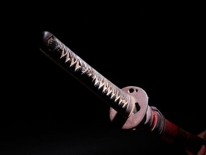 null Big Katana in its saya (sheath), in red and black lacquer, blade signed Mumei...