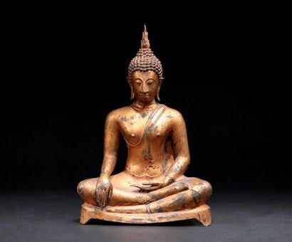 null Bouddha en bronze doré, Siam 20eme.H 30cm