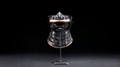 null Menpo" face protector in lacquered metal, with moustache. Japan Edo/Meiji H...