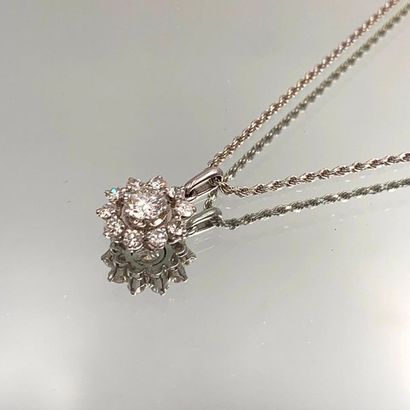 null Flower" PENDANT and its white gold twisted mesh chain (750‰) set with eleven...