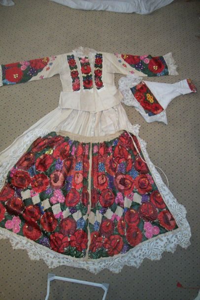 null Set of a skirt, apron, jacket and veil, Croatia, polychrome embroidered cotton...