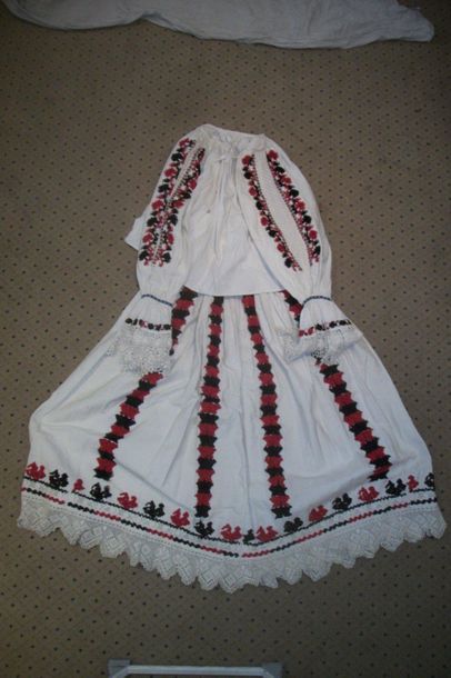 null Skirt, Slavonia, cotton embroidered in black and red. Shirt Baramja, Hungary-Serbia,...